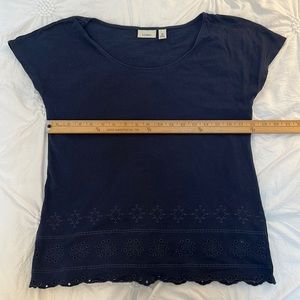 LL Bean Navy short Cap sleeve eyelet trimmed shirt